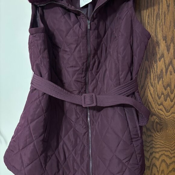 Anne Klein Women's Faux-Fur Collar Quilted Vest - Deep Plum - (very soft) 3x - Picture 1 of 13